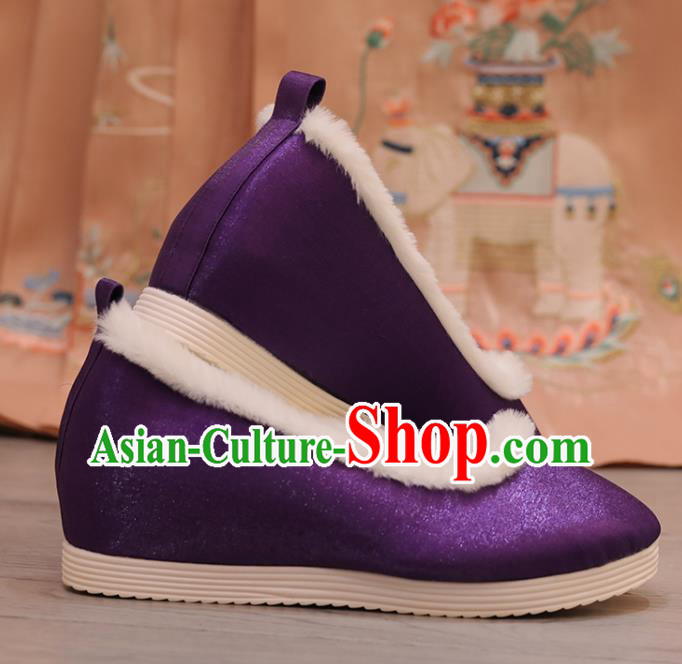China Purple Satin Shoes Opera Shoes Princess Shoes Handmade Cloth Shoes Winter Shoes