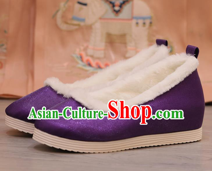 China Purple Satin Shoes Opera Shoes Princess Shoes Handmade Cloth Shoes Winter Shoes