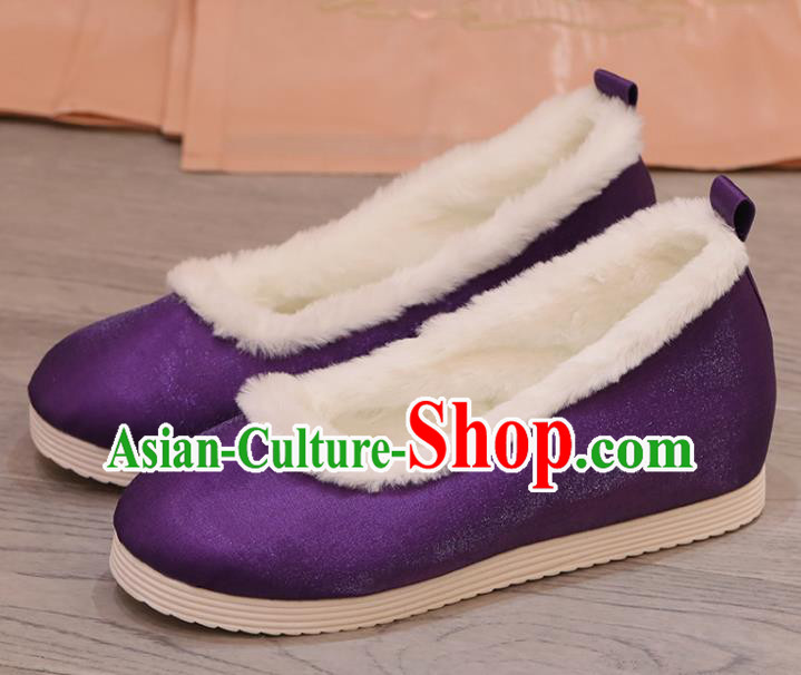 China Purple Satin Shoes Opera Shoes Princess Shoes Handmade Cloth Shoes Winter Shoes