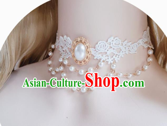Europe Court White Lace Necklace Baroque Bride Pearls Necklet Halloween Cosplay Princess Accessories