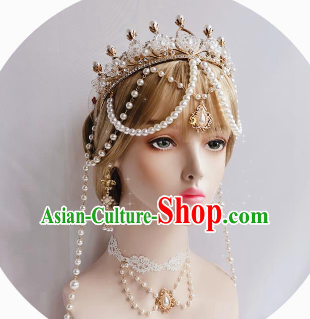 Halloween Stage Show Princess Headwear White Roses Aureole and Royal Crown Handmade Wedding Hair Accessories
