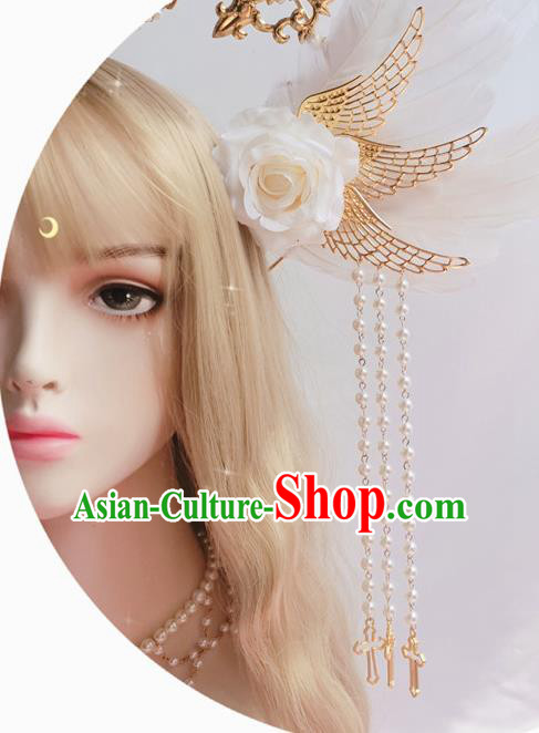 Halloween Cosplay Goddess Royal Crown and Aureole Stage Show Queen Headwear Handmade Angell Wing Hair Accessories
