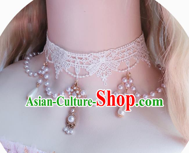 Custom Lolita Lace Pearls Necklace Halloween Cosplay Wedding Accessories Bride Necklet