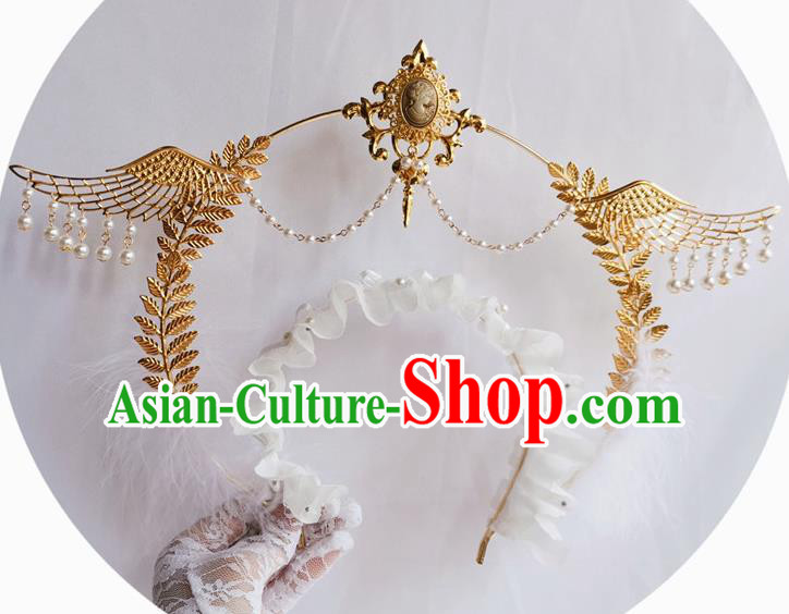 Handmade Renaissance Royal Crown Halloween Stage Show Headwear Bride Angel Wings Hair Accessories