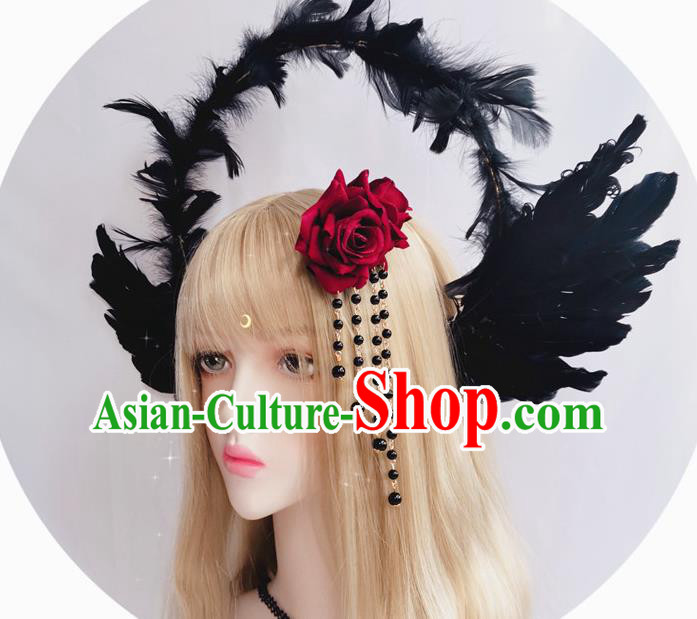 Handmade Gothic Red Rose Hair Stick Halloween Stage Show Headwear Tassel Hair Claw Hair Accessories