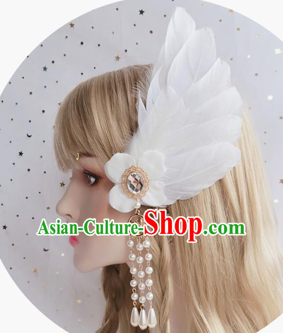 Handmade White Feather Hair Stick Halloween Stage Show Hair Accessories Tassel Angel Wing Hair Claw