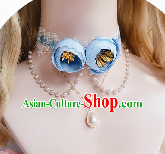 Top Halloween Cosplay Stage Show Accessories Europe Court Blue Roses Necklet Bride Wedding Necklace