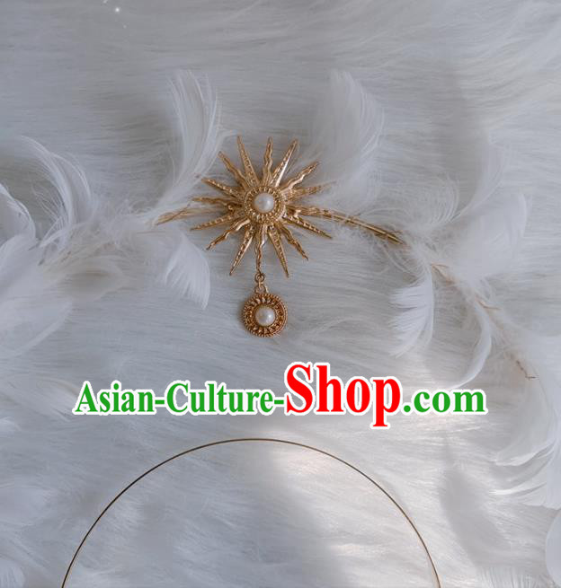 Handmade White Feather Hair Clasp Halloween Stage Show Hair Accessories Cosplay Goddess Royal Crown