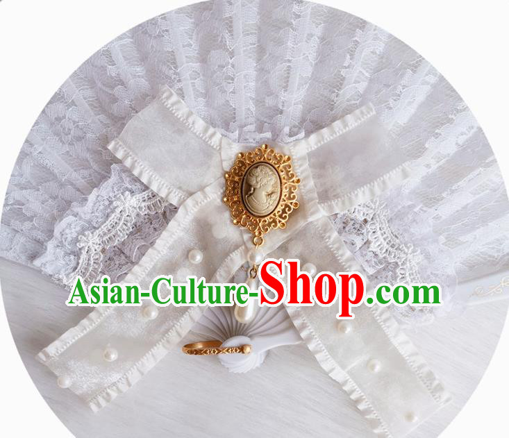 Classical Retro White Lace Fan Handmade Dance Folding Fans Europe Court Princess Bowknot Accordion