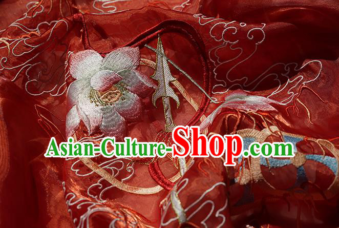 China Traditional Cosplay Ne Zha Hanfu Apparels Ancient Swordsman Costumes Red Cape Shirt and Skirt Full Set