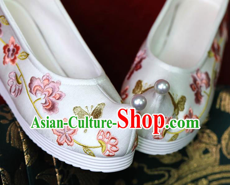 China Handmade Wedding Shoes White Cloth Hanfu Shoes Embroidered Shoes Tang Dynasty Princess Shoes