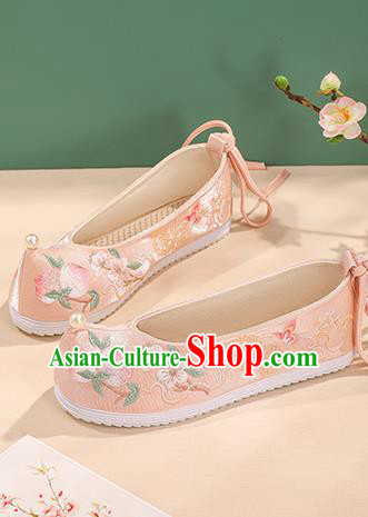 China Embroidered Peach Shoes Pink Bow Shoes Bride Shoes Hanfu Shoes Princess Shoes