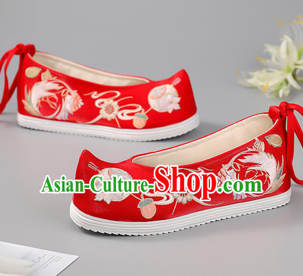 China Princess Shoes Ming Dynasty Shoes Traditional Hanfu Shoes Handmade Cloth Shoes Red Embroidered Phoenix Shoes