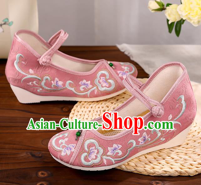 Handmade China Embroidered Pink Shoes Hanfu Shoes Traditional Cloth Shoes National Shoes
