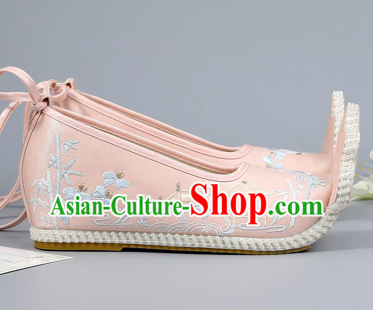 Pink Embroidered Shoes China Ming Dynasty Young Lady Shoes Traditional Hanfu Shoes Princess Shoes