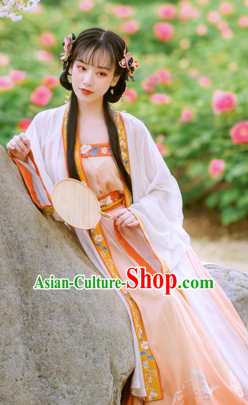 China Song Dynasty Country Lady Hanfu Clothing Traditional Ancient Costumes BeiZi Top and Skirt for Village Girl