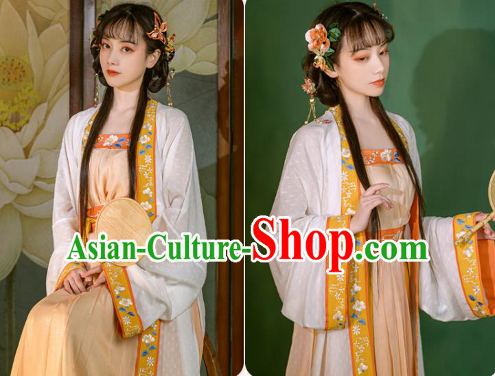 China Song Dynasty Country Lady Hanfu Clothing Traditional Ancient Costumes BeiZi Top and Skirt for Village Girl