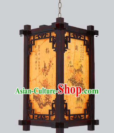China Ink Painting Plum Orchid Bamboo Chrysanthemum Lantern Wood Lantern Outdoor Lamp