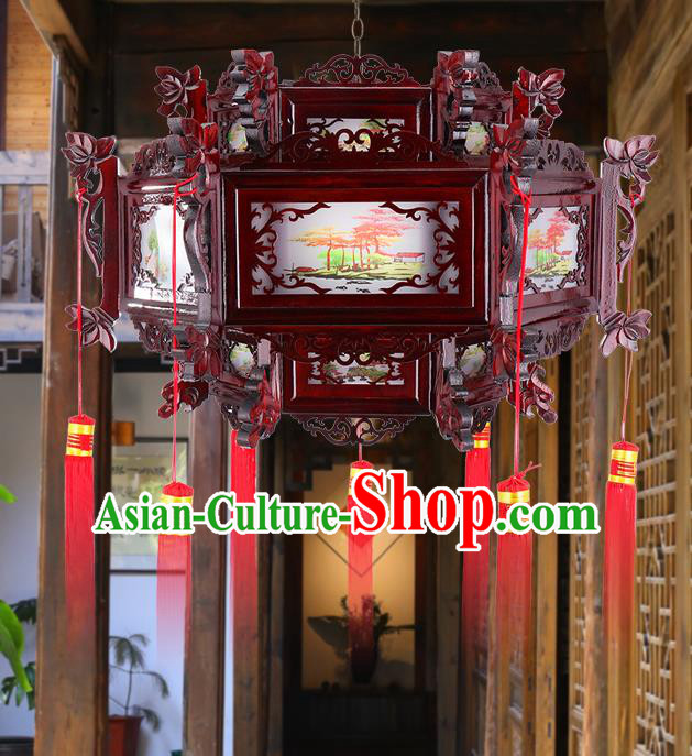 Chinese Hanging Lamp Classical Lotus Lanterns Handmade Wood Lantern Traditional New Year Glass Palace Lantern