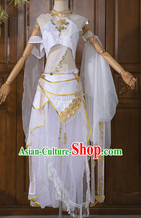 Chinese Cosplay Fairy White Hanfu Dress Ancient Female Swordsman Top and Skirt Complete Set