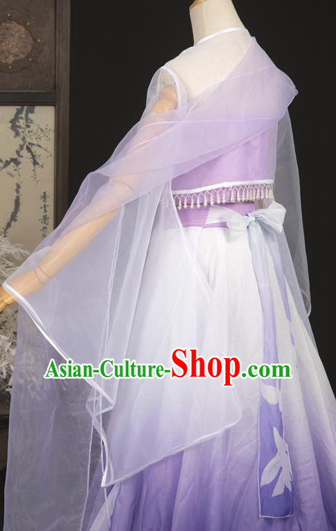Ancient Dunhuang Apsaras Top and Skirt Chinese Cosplay Fairy Purple Hanfu Dress Complete Set