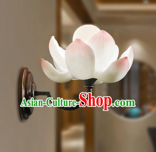 Chinese Handmade Wall Lamp Classical Lanterns Traditional Pink Lotus Lantern Iron Art Bedside Lamp