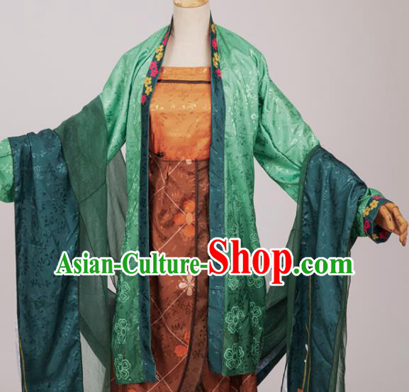 Chinese Cosplay Poetess Li Qingzhao Costumes Ancient Noble Woman Hanfu Dress Green Beizi Top and Skirt