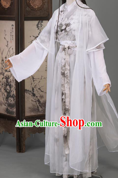 Cosplay Chinese Chivalrous Man Costumes Ancient Swordsman Chu Wangning White Chiffon Clothing