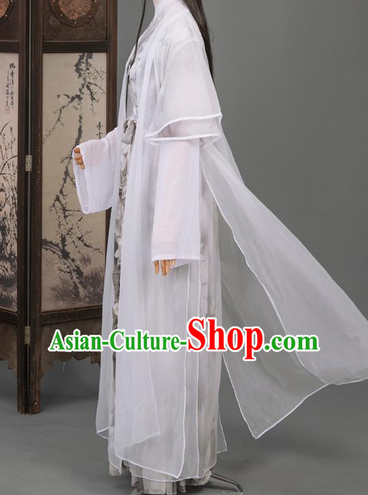 Cosplay Chinese Chivalrous Man Costumes Ancient Swordsman Chu Wangning White Chiffon Clothing
