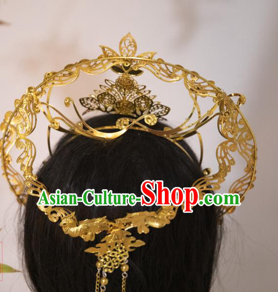 China Cosplay Queen Golden Royal Crown Ancient Empress Hair Accessories