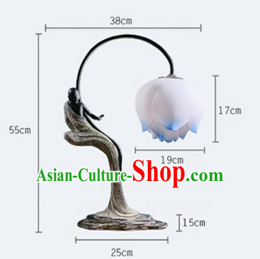 China Spring Festival Lotus Desk Lantern Handmade Carving Resin Table Lamp Traditional Home Decorations