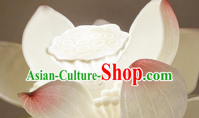 China Pink Lotus Floor Lamp Handmade Outdoor Stone Lantern Traditional Home Decorations