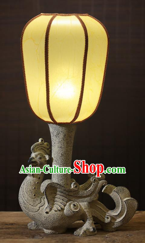 China Handmade Desk Lanterns Palace Lantern Traditional Home Decorations Stone Carving Vermilion Bird Table Lamp