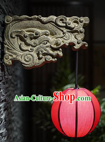 China Stone Carving Dragon Head Wall Lamp Traditional Home Decorations Corridor Lantern Handmade Red Cloth Lanterns