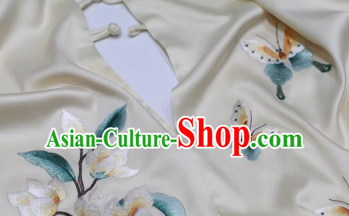 China Traditional Beige Silk Scarf Embroidered Tippet Embroidery Magnolia Craft Cappa