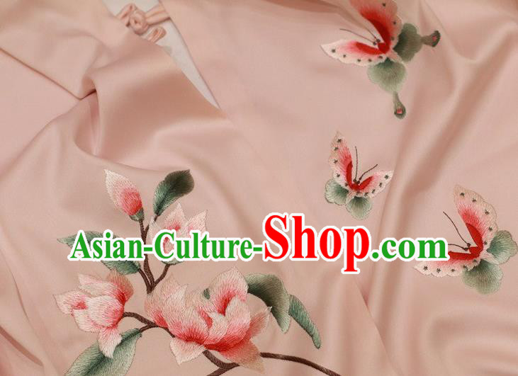 China Mother Cappa Pink Silk Scarf Traditional Embroidered Tippet Embroidery Magnolia Craft