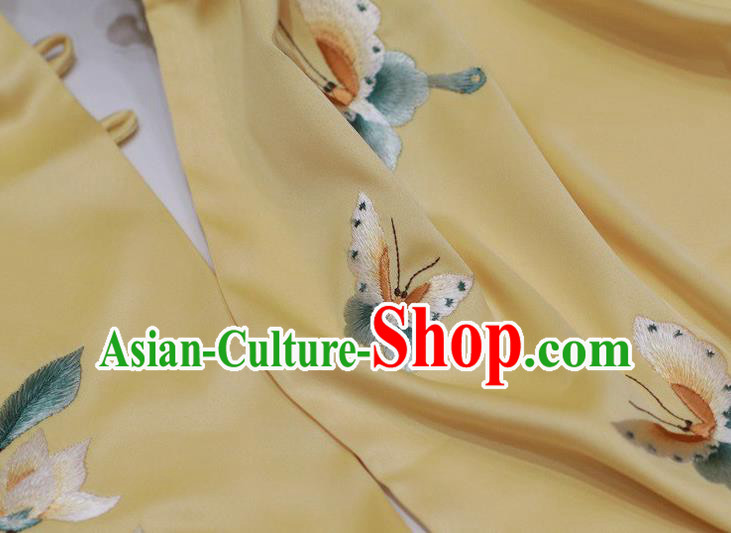 China Yellow Silk Scarf Traditional Embroidered Tippet Embroidery Magnolia Craft Mother Cappa