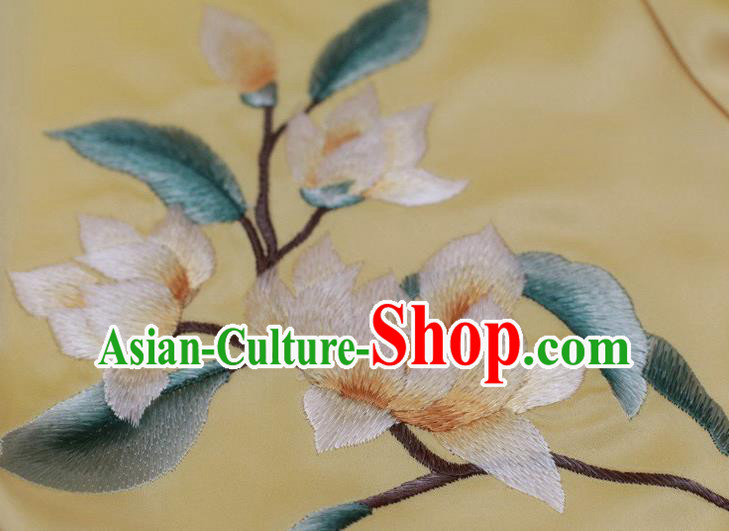 China Yellow Silk Scarf Traditional Embroidered Tippet Embroidery Magnolia Craft Mother Cappa