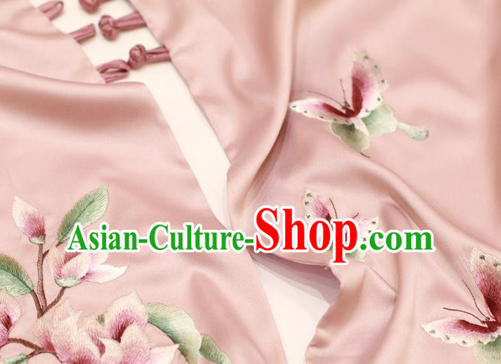 China Traditional Embroidered Light Pink Tippet Silk Scarf Embroidery Magnolia Craft Mother Cappa