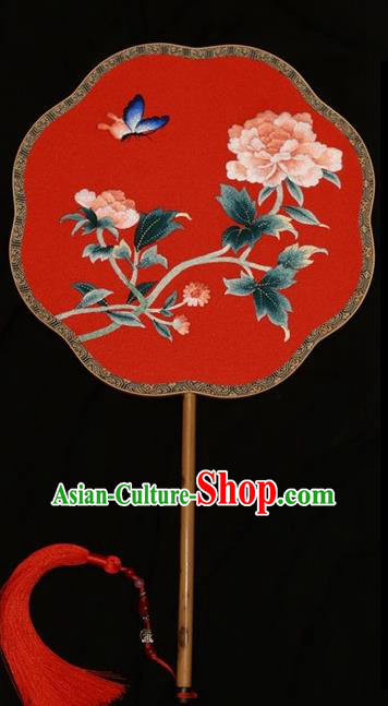 Chinese Suzhou Embroidery Peony Palace Fan Traditional Silk Fan Double Sides Embroidered Fans
