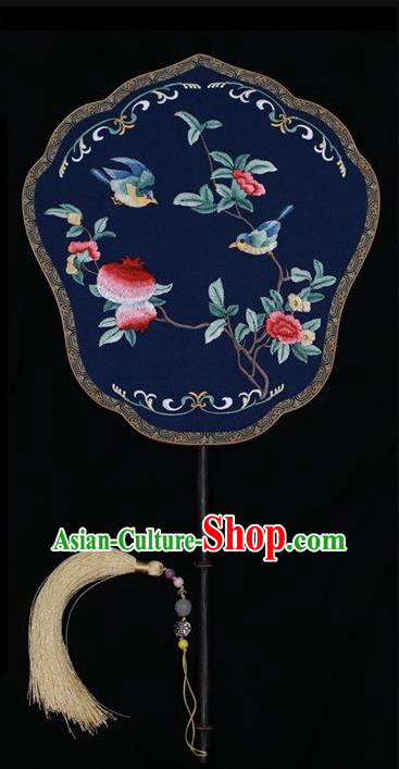 Chinese Double Sides Fan Traditional Silk Fan Dance Embroidered Fans Suzhou Embroidery Phoenix Peony Palace Fan
