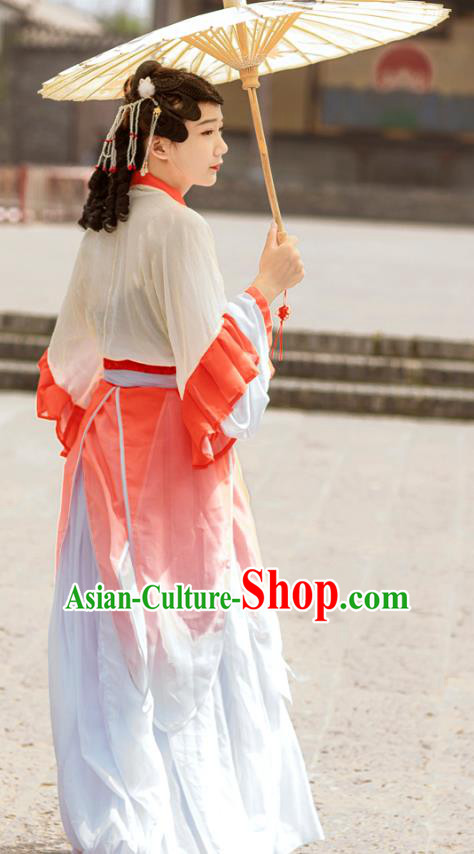 Chinese Jin Dynasty Young Lady Costumes Ancient Village Girl Hanfu Dress Apparels