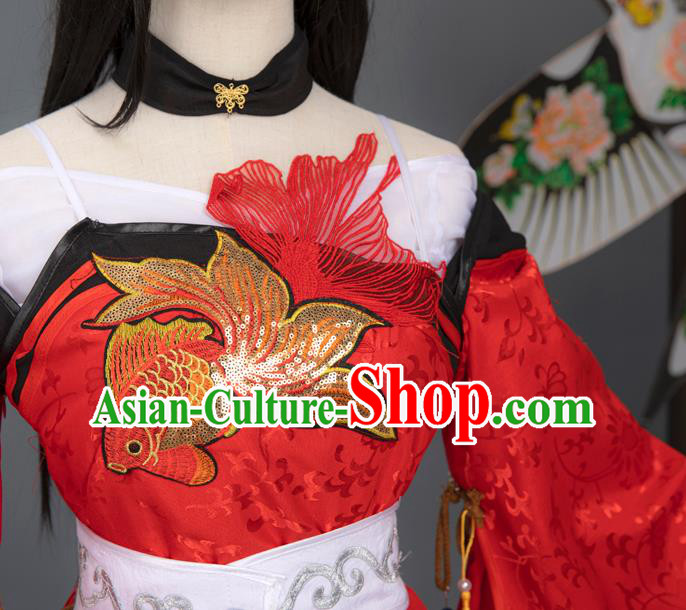 Chinese Ming Dynasty Young Female Costumes Ancient Swordswoman Red Hanfu Dress Fairy Princess Apparels