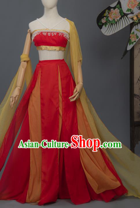 Chinese Tang Dynasty Court Dance Costumes Ancient Flying Fairy Red Hanfu Dress Apparels