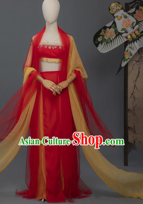 Chinese Tang Dynasty Court Dance Costumes Ancient Flying Fairy Red Hanfu Dress Apparels