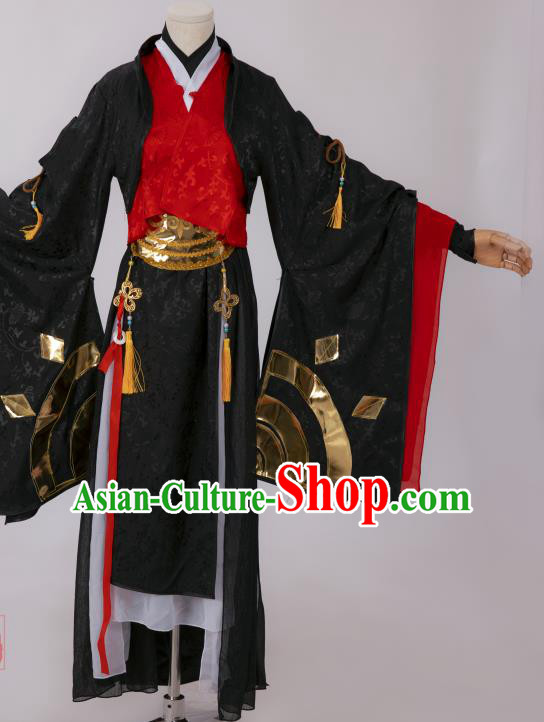 Chinese Southern and Northern Dynasties Swordswoman Costumes Ancient Chivalrous Female Hanfu Dress Black Apparels