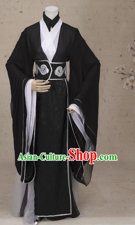 Chinese Ming Dynasty Prince Costumes Ancient Cosplay Swordsman Black Clothing