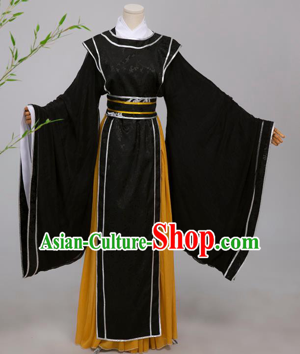 Chinese Ming Dynasty Scholar Black Costumes Ancient Cosplay Crown Prince Clothing