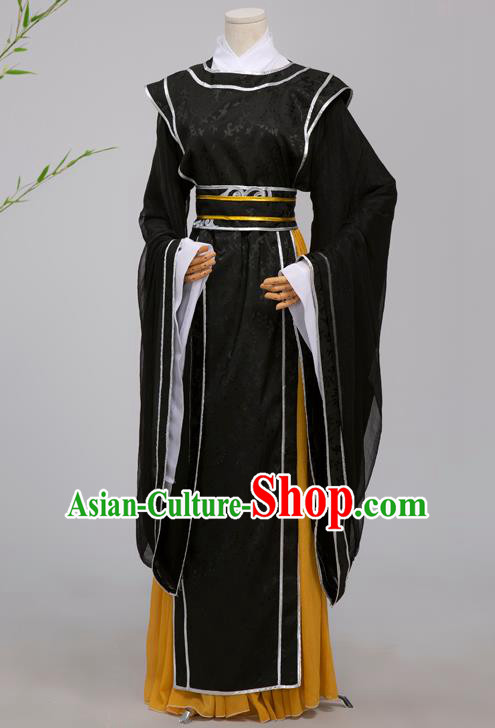 Chinese Ming Dynasty Scholar Black Costumes Ancient Cosplay Crown Prince Clothing