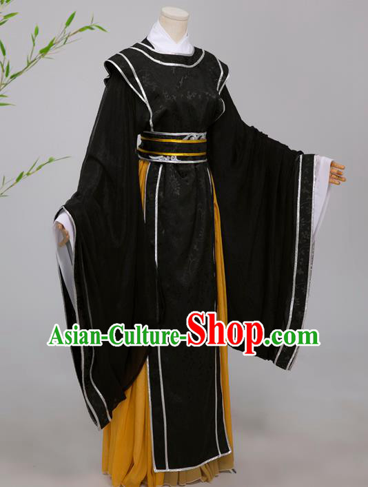 Chinese Ming Dynasty Scholar Black Costumes Ancient Cosplay Crown Prince Clothing